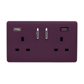 ART-SKT213USB31ACPL  2 Gang 13Amp Short S/W Double Socket With 1 x Type A & 1 x Type C 3.1mAh USB Plum